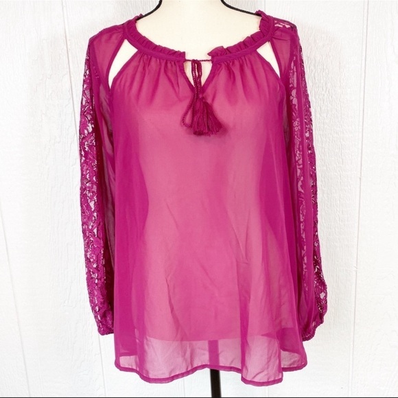 Jessica Simpson Sheer Purple Lace Blouse - Picture 11 of 11